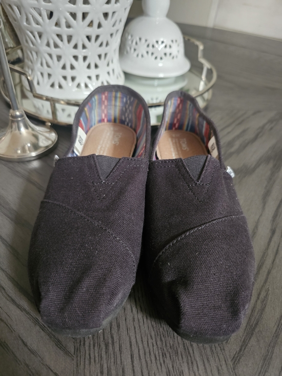 Toms Shoes - Toms Black Canvas Slip-On Flats with Multicolor Striped Lining